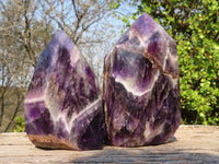 Polished  Dark Chevron Amethyst Points x 2 From Zambia