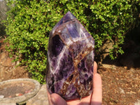 Polished  Dark Chevron Amethyst Points x 2 From Zambia