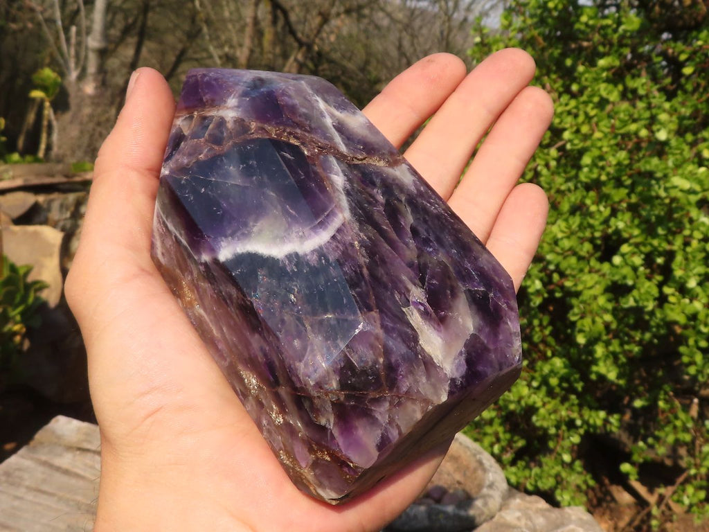 Polished  Dark Chevron Amethyst Points x 2 From Zambia - Toprock Gemstones and Minerals 