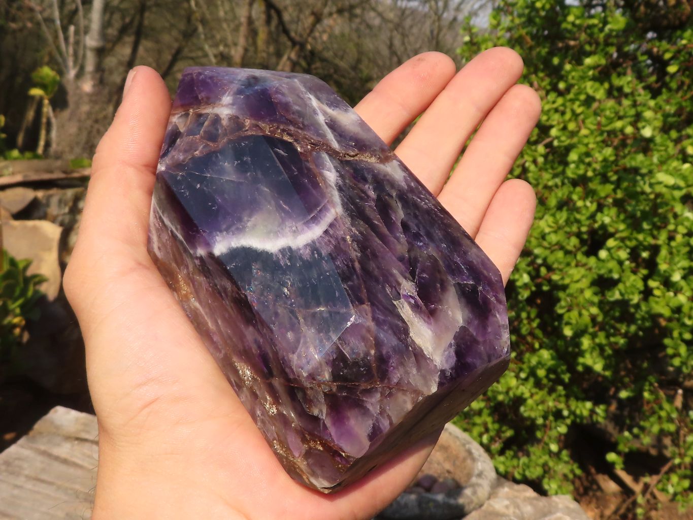 Polished  Dark Chevron Amethyst Points x 2 From Zambia - Toprock Gemstones and Minerals 