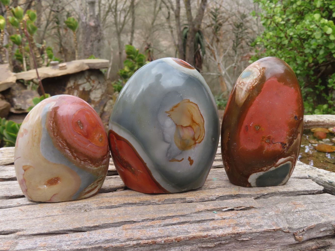 Polished Polychrome Jasper Standing Free Forms  x 3 From Madagascar - Toprock Gemstones and Minerals 