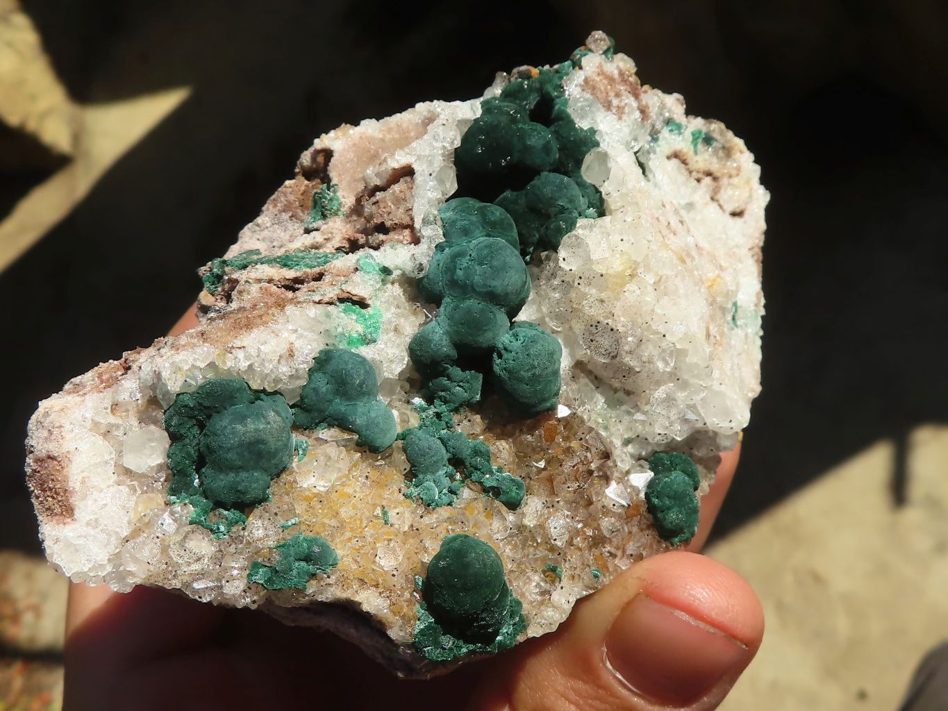 Natural Rare Ball Malachite On Drusy Quartz & Dolomite Specimens x 2 From Kambove, Congo - Toprock Gemstones and Minerals 