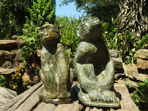 Polished Green Verdite Baboon Carvings  x 2 From Zimbabwe - TopRock