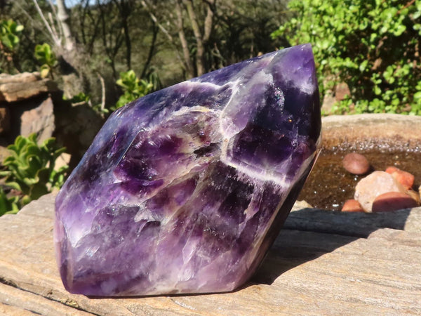 Polished Large Deep Purple Chevron Amethyst Point x 1 From Zambia - Toprock Gemstones and Minerals 