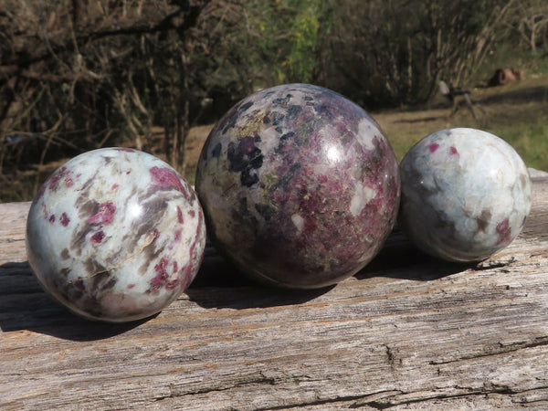 Polished Rare Pink Tourmaline (Rubellite) in Matrix Spheres x 3 From Madagascar - TopRock