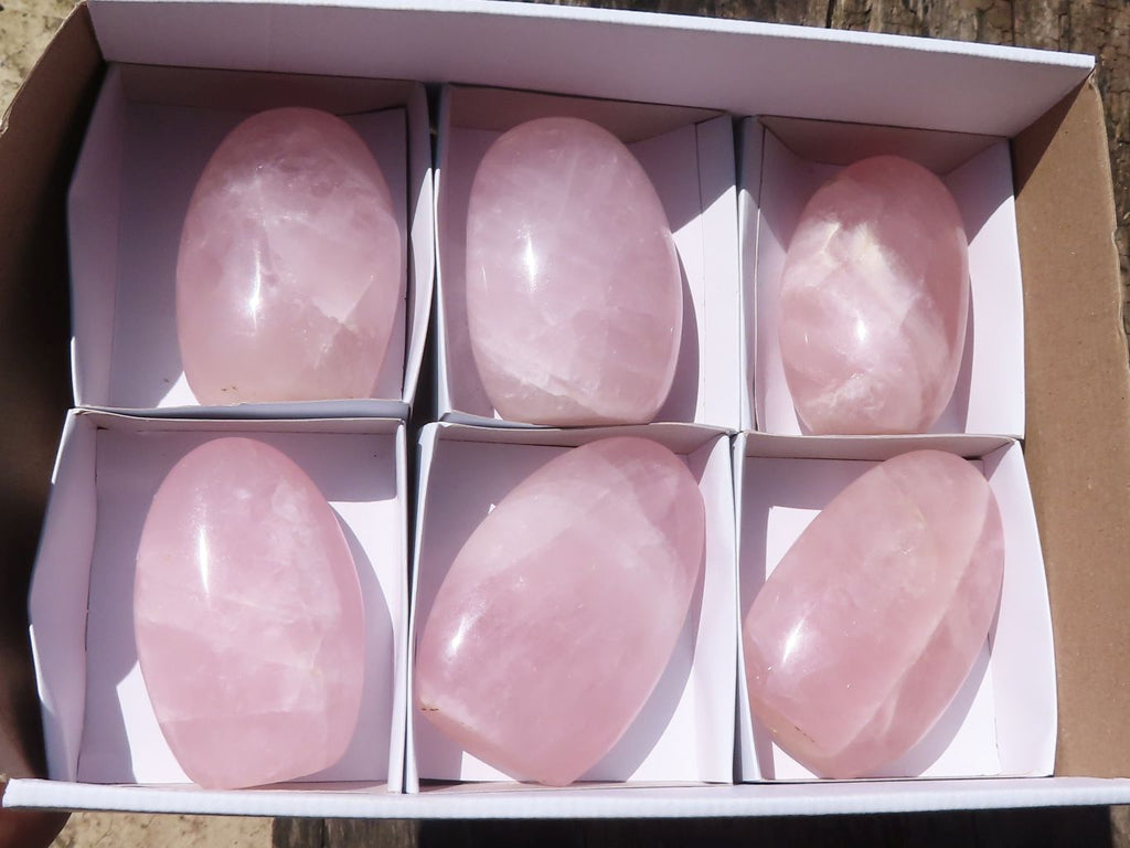 Polished Gemmy Pink Rose Quartz Standing Free Forms  x 6 From Ambatondrazaka, Madagascar - TopRock