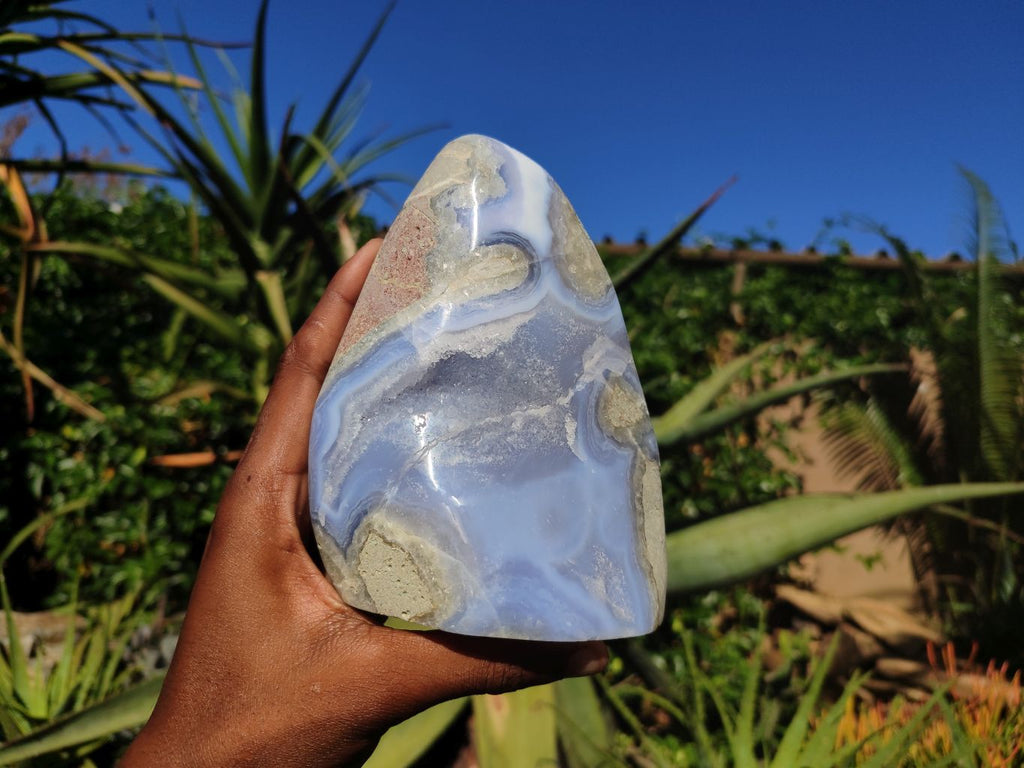 Polished Blue Lace Agate Standing Free Form  x 1 From Nsanje, Malawi - Toprock Gemstones and Minerals 