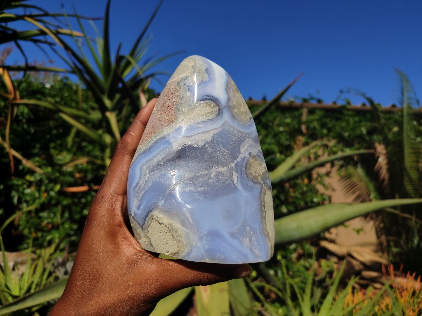 Polished Blue Lace Agate Standing Free Form  x 1 From Nsanje, Malawi - Toprock Gemstones and Minerals 
