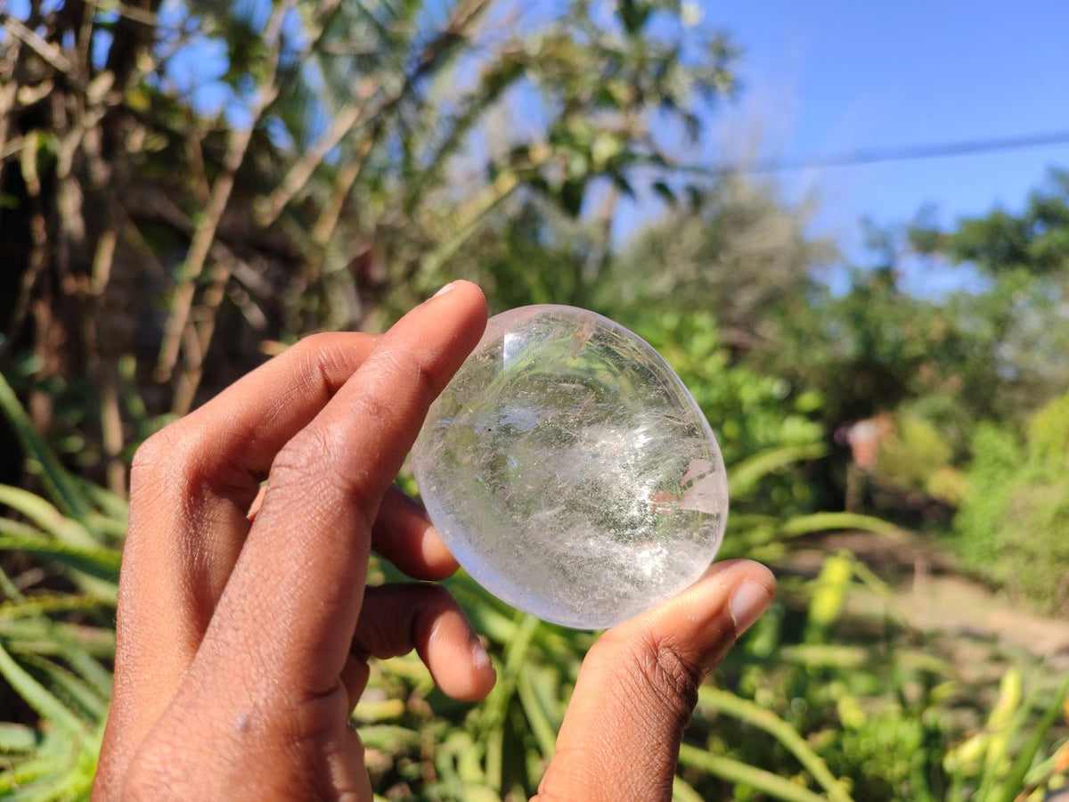 Polished Large Rock Crystal & Girasol Quartz Palm Stones  x 12 From Madagascar - Toprock Gemstones and Minerals 