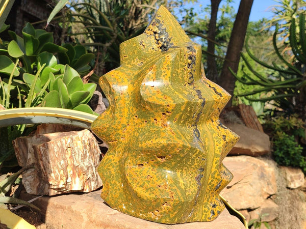 Polished XXL Yellow & Green Ocean Jasper Flame Sculpture  x 1 From Madagascar