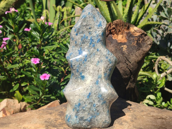 Polished Large Blue Spotted Spinel Quartz Flame Sculpture  x 1 From Madagascar
