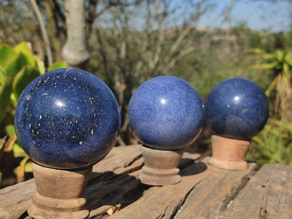 Polished Blue Lazulite Spheres  x 3 From Madagascar - Toprock Gemstones and Minerals 