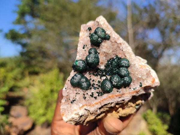 Natural Rare Ball Malachite On Drusy Quartz & Dolomite Matrix  x 3 From Congo