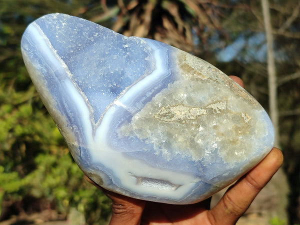 Polished Blue Lace Agate Standing Free Forms  x 2 From Nsanje, Malawi - Toprock Gemstones and Minerals 