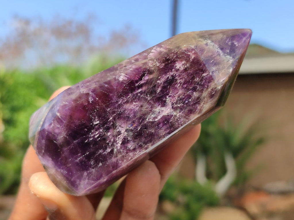 Polished Dark Purple Chevron Amethyst Points  x 6 From Zambia - Toprock Gemstones and Minerals 