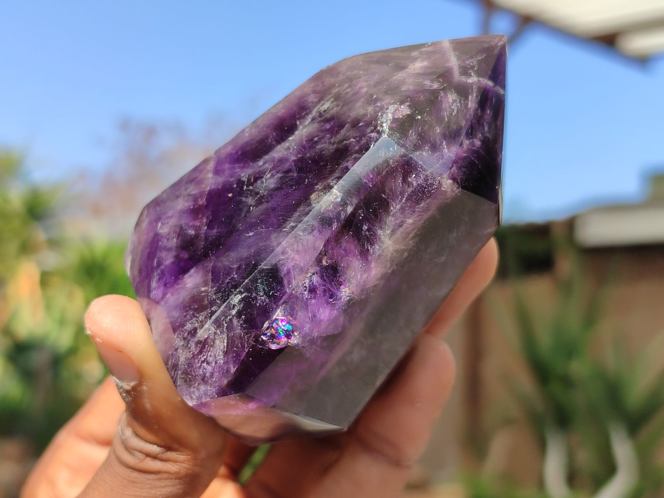 Polished Dark Purple Chevron Amethyst Points  x 6 From Zambia - Toprock Gemstones and Minerals 
