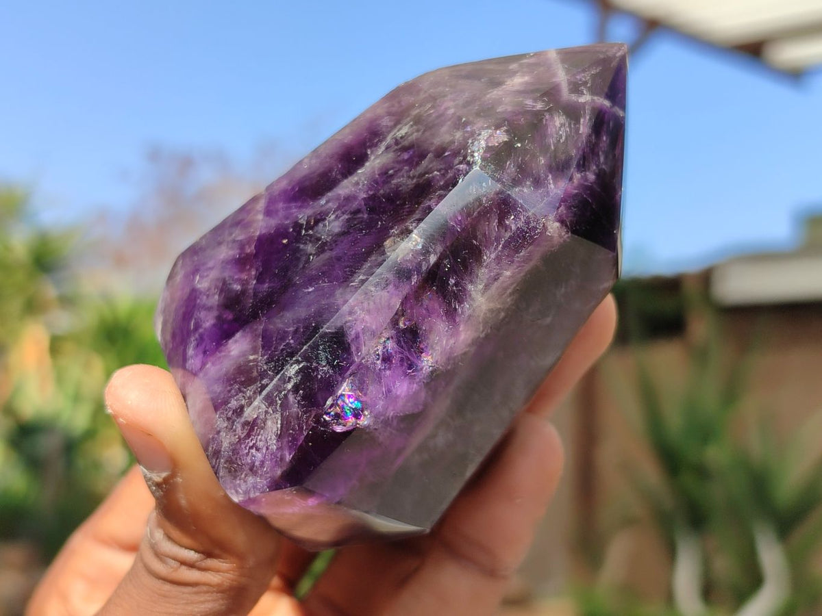 Polished Dark Purple Chevron Amethyst Points  x 6 From Zambia - Toprock Gemstones and Minerals 
