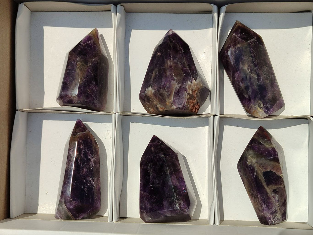 Polished Dark Purple Chevron Amethyst Points  x 6 From Zambia - Toprock Gemstones and Minerals 