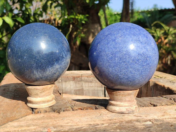 Polished Blue Lazulite Spheres  x 2 From Madagascar - Toprock Gemstones and Minerals 