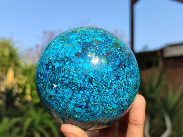 Polished Conglomerate Chrysocolla Sphere With Azurite & Malachite  x 1 From Congo