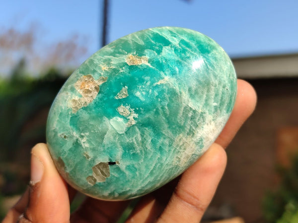 Polished Blue Amazonite Palm Stones  x 25 From Madagascar