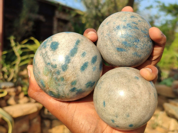 Polished Blue Spinel Quartz Spheres  x 3 From Madagascar