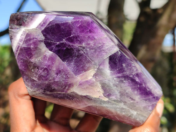 Polished Chevron Amethyst Points  x 2 From Zambia