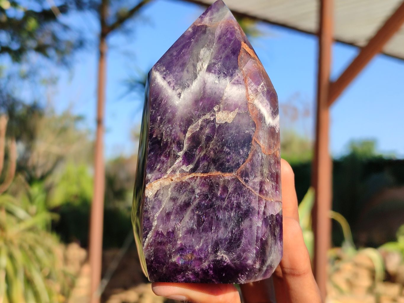 Polished Dark Purple Chevron Amethyst Points  x 2 From Zambia - Toprock Gemstones and Minerals 