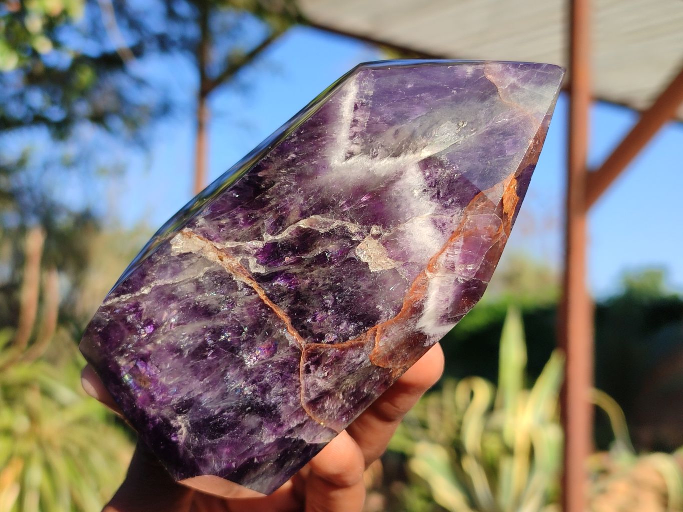 Polished Dark Purple Chevron Amethyst Points  x 2 From Zambia - Toprock Gemstones and Minerals 