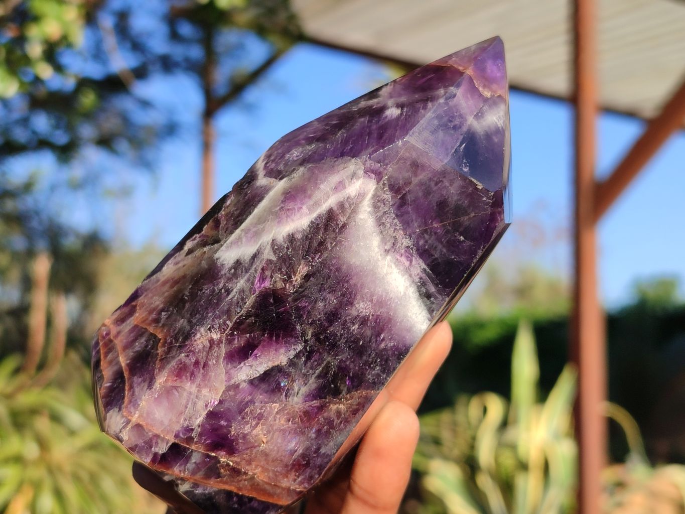 Polished Dark Purple Chevron Amethyst Points  x 2 From Zambia - Toprock Gemstones and Minerals 