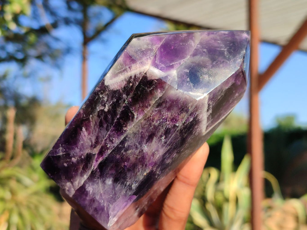 Polished Dark Purple Chevron Amethyst Points  x 2 From Zambia - Toprock Gemstones and Minerals 
