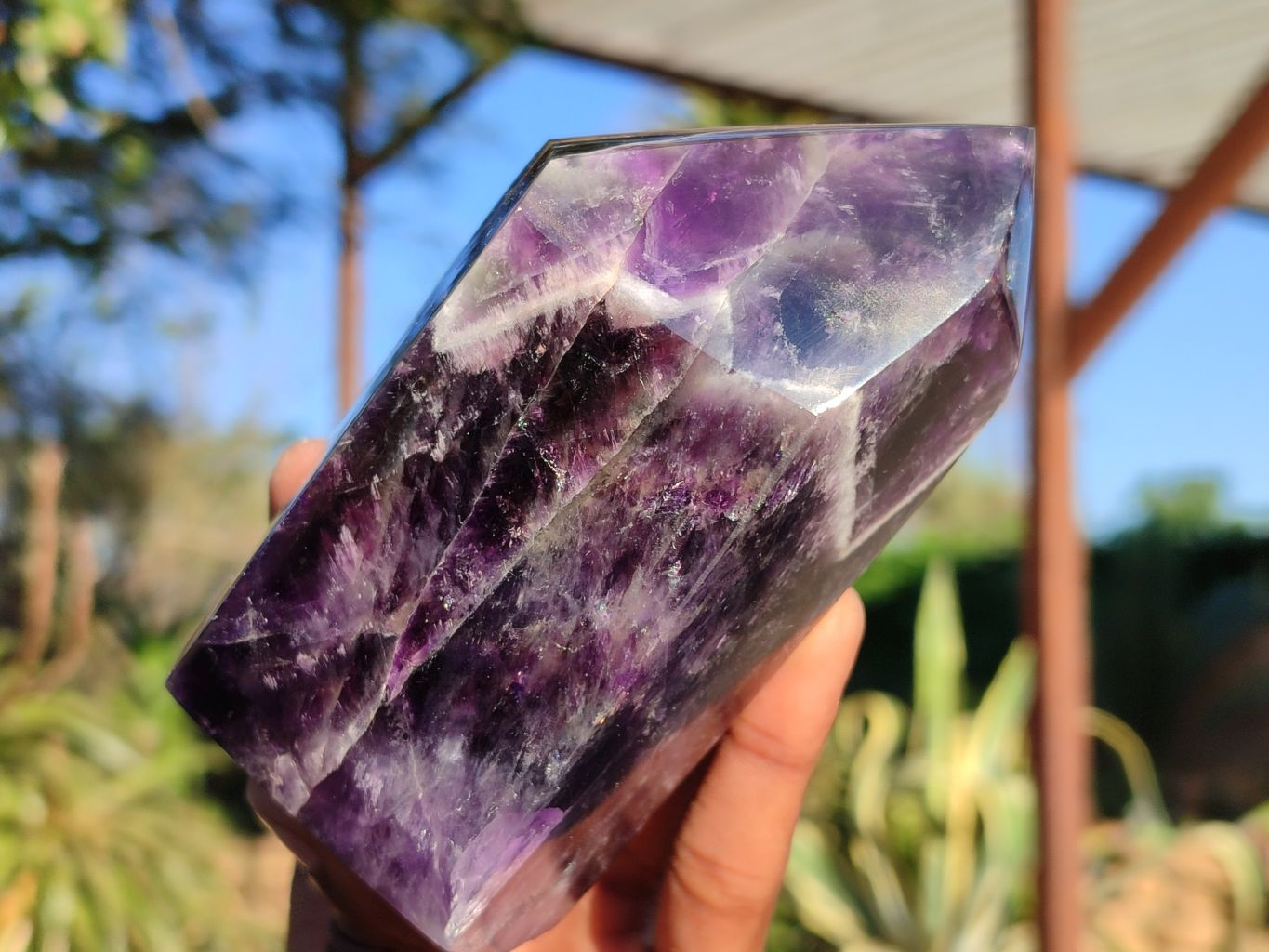 Polished Dark Purple Chevron Amethyst Points  x 2 From Zambia - Toprock Gemstones and Minerals 
