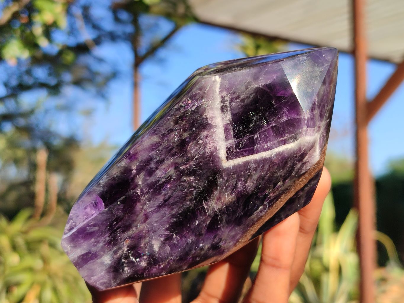 Polished Dark Purple Chevron Amethyst Points  x 2 From Zambia - Toprock Gemstones and Minerals 