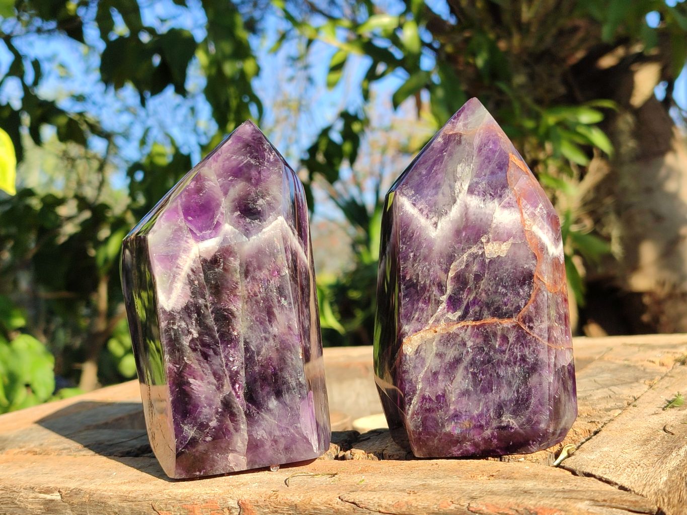 Polished Dark Purple Chevron Amethyst Points  x 2 From Zambia - Toprock Gemstones and Minerals 