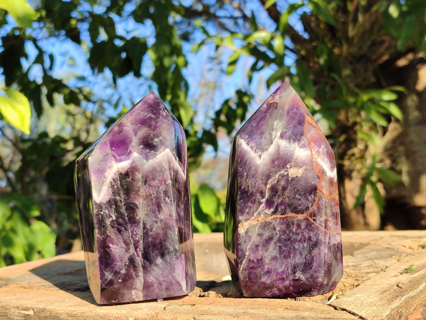 Polished Dark Purple Chevron Amethyst Points  x 2 From Zambia - Toprock Gemstones and Minerals 