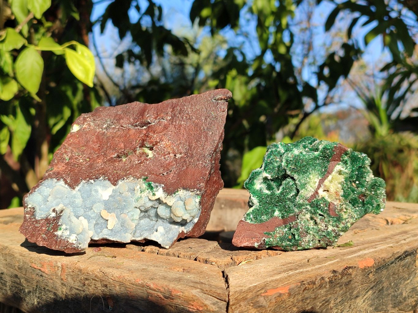 Natural Drusy Coated Malachite & Red Copper Dolomite Matrix Specimens  x 2 From Likasi, Congo - Toprock Gemstones and Minerals 