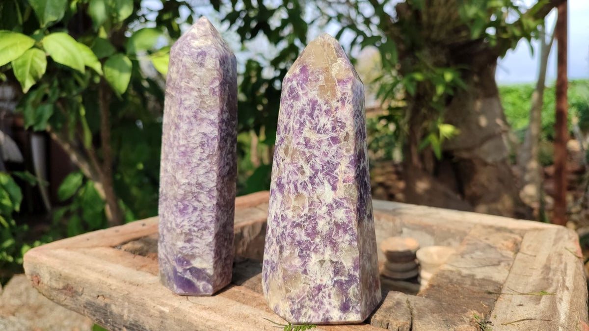 Polished Lepidolite Points With Flower Quartz & Rubellite  x 3 From Madagascar - Toprock Gemstones and Minerals 