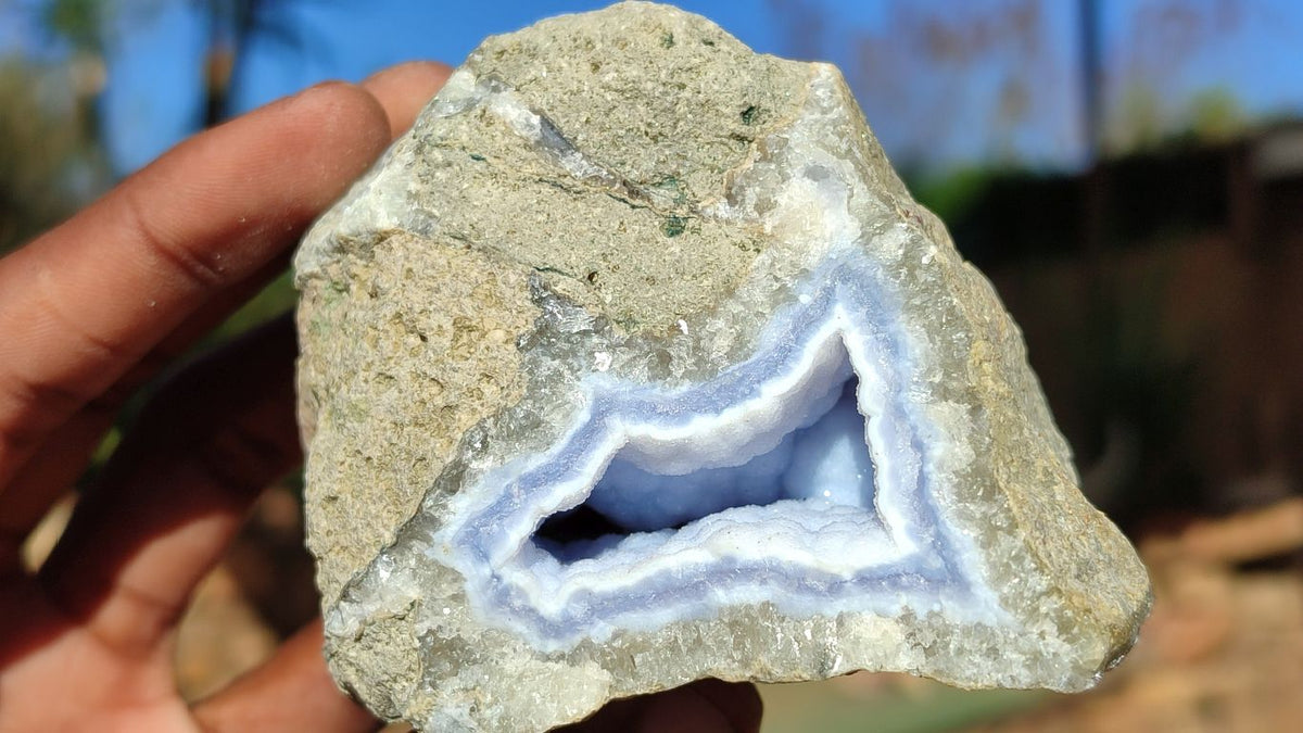 Natural Blue Lace Agate Geode Specimens  x 12 From Nsanje, Malawi - Toprock Gemstones and Minerals 