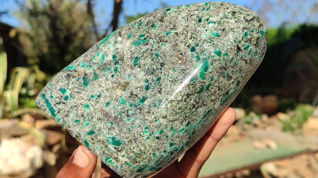 Polished Emerald Mica In Matrix Standing Free Forms x 1 From Mutoko, Zimbabwe - Toprock Gemstones and Minerals 