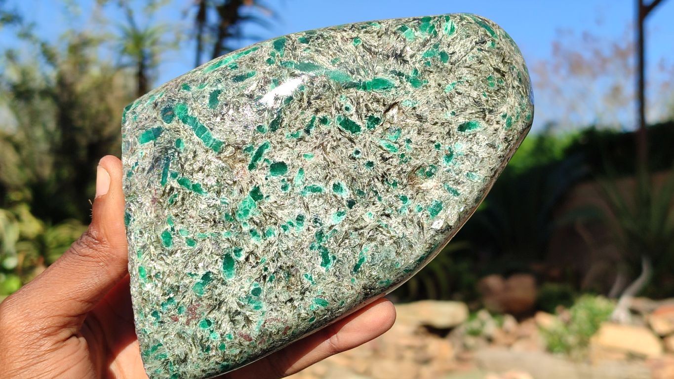 Polished Emerald Mica In Matrix Standing Free Forms x 1 From Mutoko, Zimbabwe - Toprock Gemstones and Minerals 