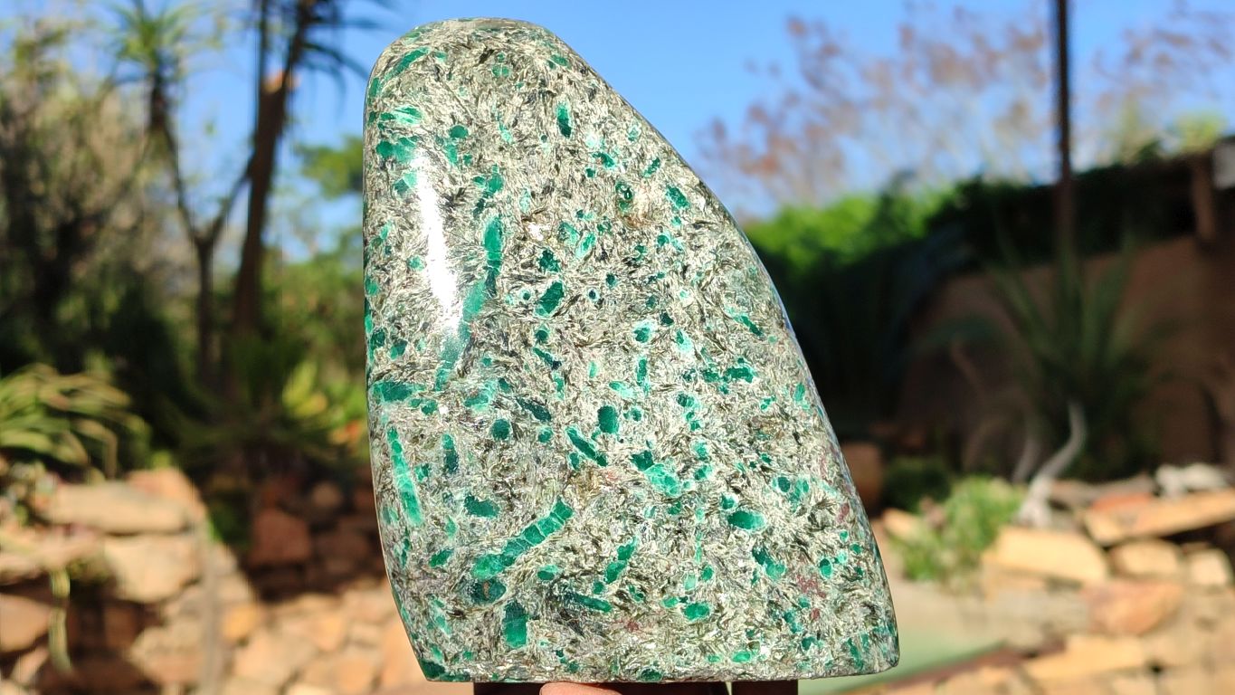 Polished Emerald Mica In Matrix Standing Free Forms x 1 From Mutoko, Zimbabwe - Toprock Gemstones and Minerals 
