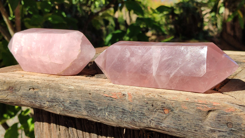 Polished Double Terminated Gemmy Rose Quartz Points x 2 From Madagascar - Toprock Gemstones and Minerals 