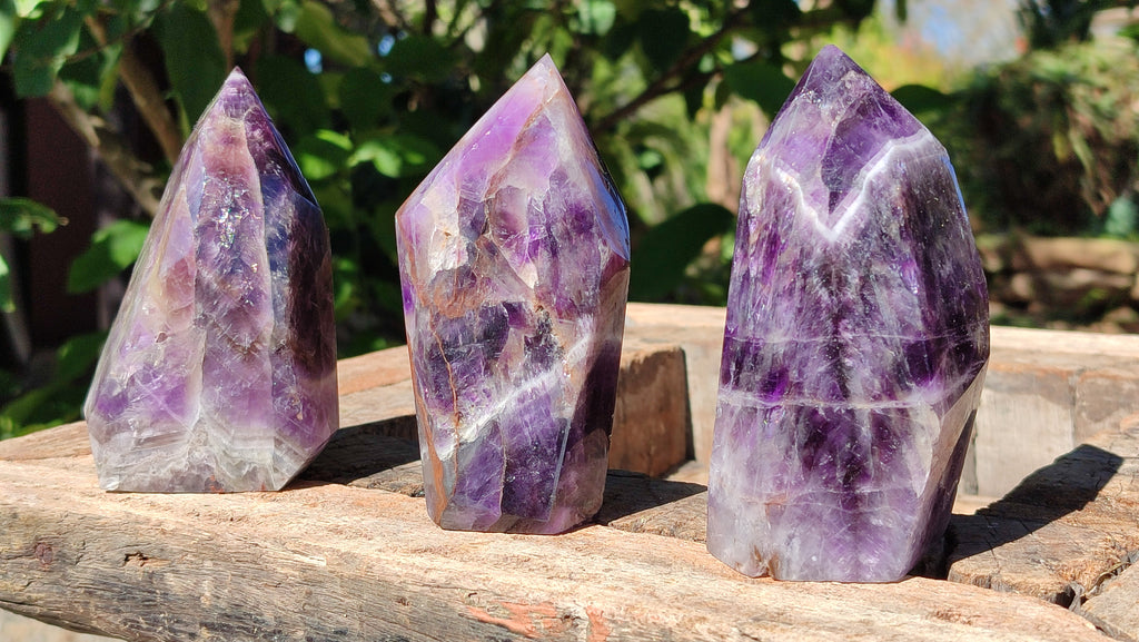 Polished Dream Amethyst Points x 3 From Madagascar - Toprock Gemstones and Minerals 