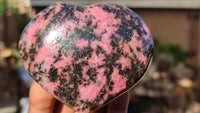 Polished Pink & Black Rhodonite Hearts x 4 From Madagascar - Toprock Gemstones and Minerals 