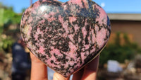 Polished Pink & Black Rhodonite Hearts x 4 From Madagascar - Toprock Gemstones and Minerals 