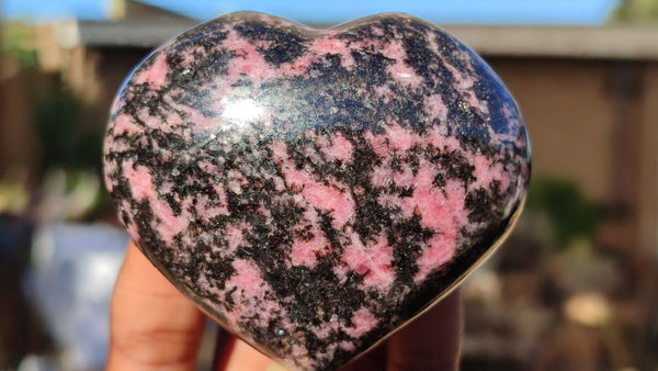 Polished Pink & Black Rhodonite Hearts x 4 From Madagascar - Toprock Gemstones and Minerals 