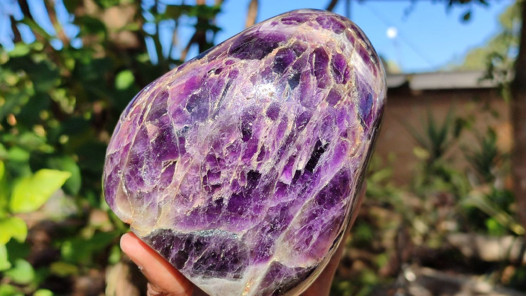 Polished Deep Purple Flower Amethyst Standing Free Form x 1 From Zambia - Toprock Gemstones and Minerals 