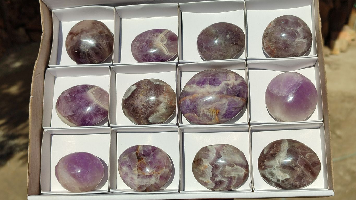 Polished Amethyst Galet / Palm Stones x 12 From Madagascar - Toprock Gemstones and Minerals 