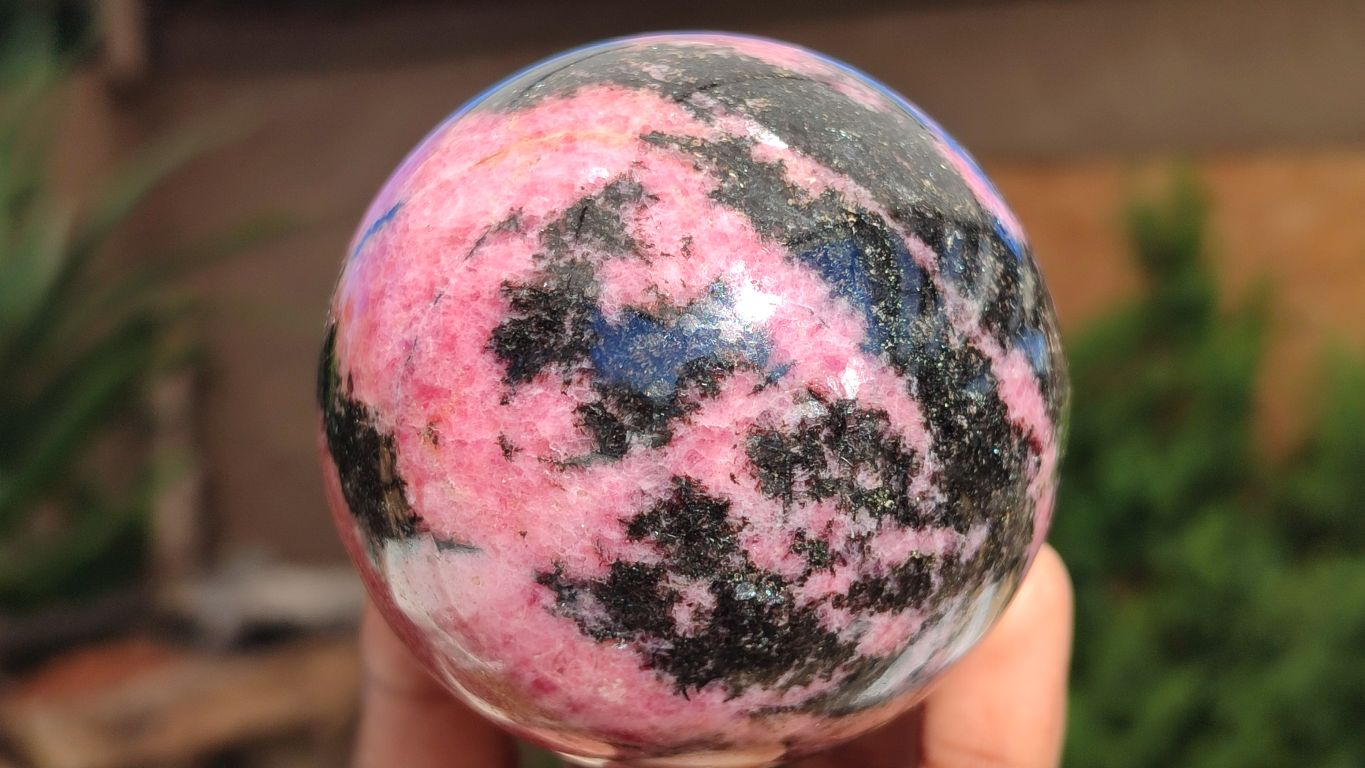 Polished Pink & Black Rhodonite Spheres x 3 From Madagascar - Toprock Gemstones and Minerals 