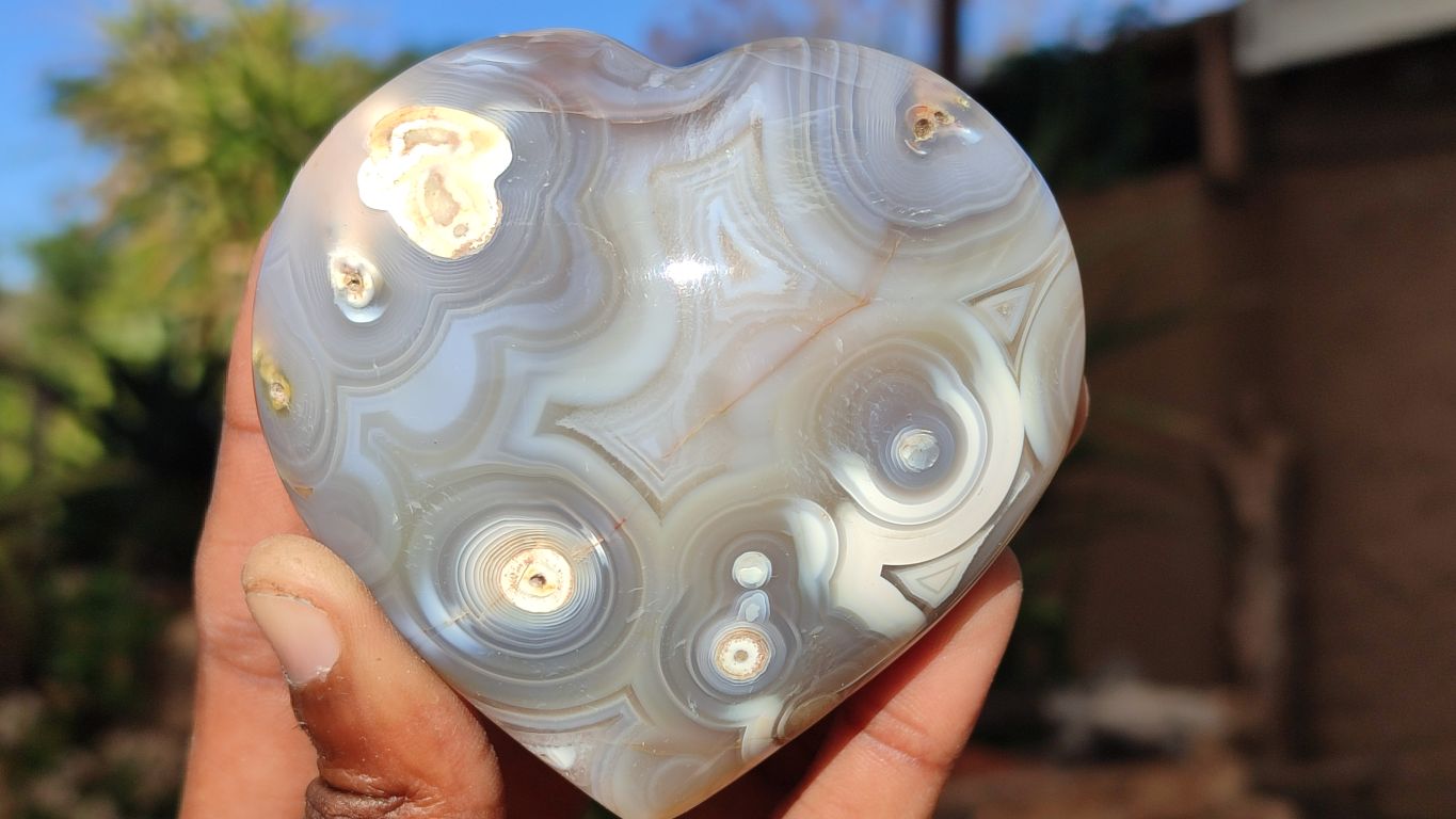 Polished Stunning Agate Gemstone Hearts x 6 From Madagascar - Toprock Gemstones and Minerals 